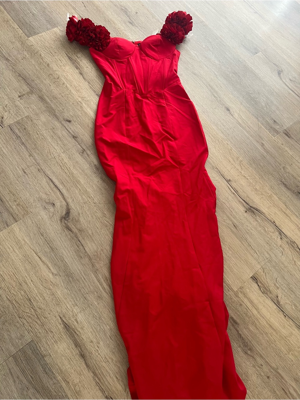 Fashion Nova Red Floral-Detail Maxi Dress